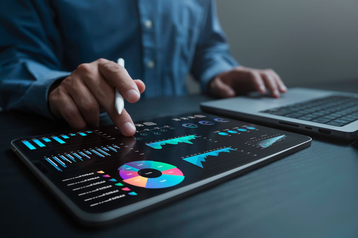 Business analytics dashboard with KPI metrics, data management and sales performance tracking